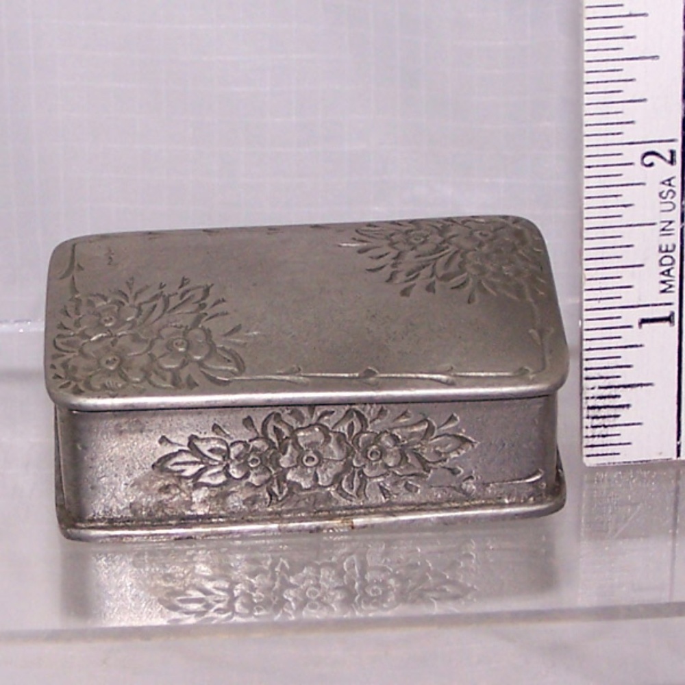 VTG- REIN ZINN 95% PEWTER Engraved Flowers TRINKET BOX - Picture 3 of 10